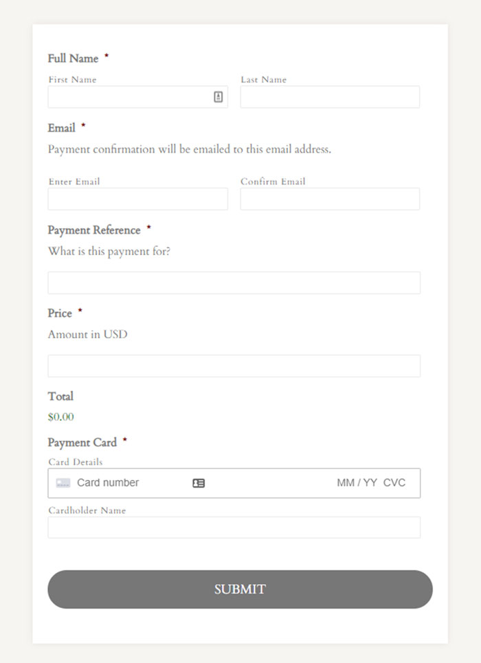 payment form without e commerce site